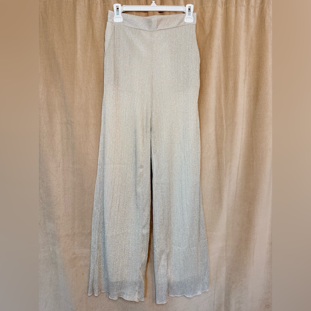 🌾 Le Lis Semi Sheer Metallic‎ Wide Leg Pants with Elastic Waist